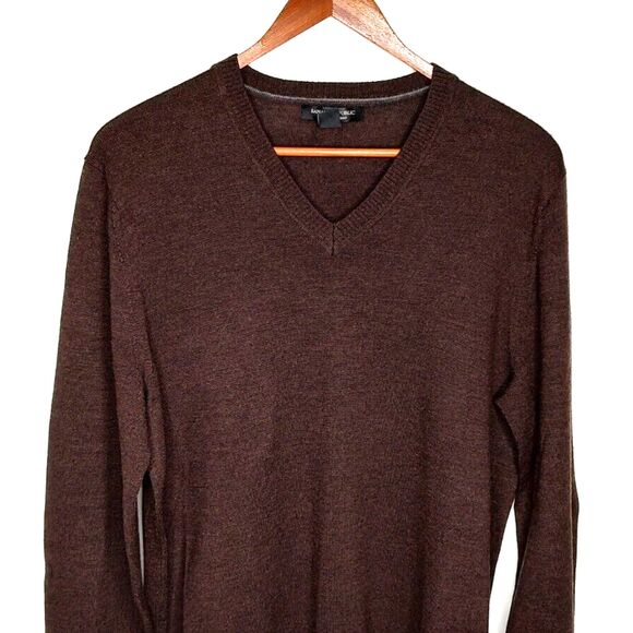 Extra Fine Merino Wool Banana Republic Unisex Sz L Brown V-Neck Pullover Sweater - Picture 1 of 7